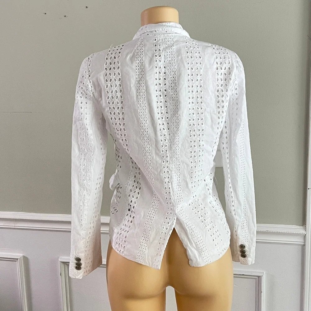 J.Crew Eyelet Blazer Womens 4 White Cotton‎ Floral Lace Two Button Summer Jacket